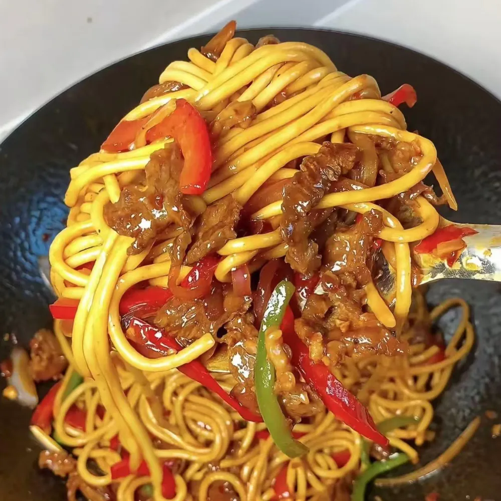 Black pepper beef stir-fried noodles at Kung Fu Noodles, a Chinese Noodle Restaurant in Chilton
